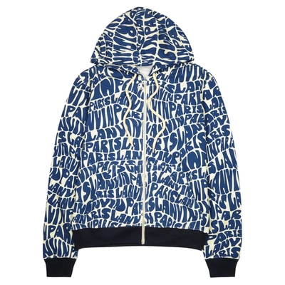 Shop Lanvin Logo-print Hooded Cotton Sweatshirt In Blue And White