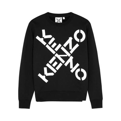 Shop Kenzo Black Logo Cotton-blend Sweatshirt