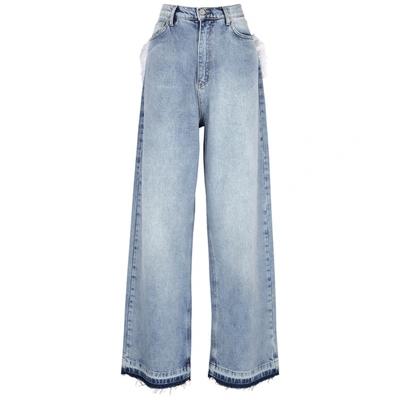 Shop Natasha Zinko Blue Heart-embellished Wide-leg Jeans In Denim