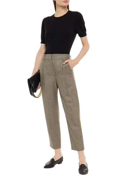 Shop Brunello Cucinelli Cropped Houndstooth Wool-flannel Tapered Pants In Brown