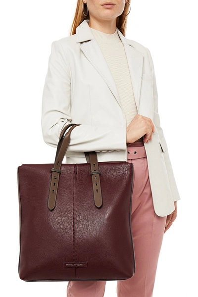 Shop Brunello Cucinelli Bead-embellished Pebbled-leather Tote In Burgundy