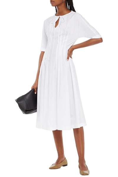 Shop Marni Pintucked Cotton Midi Dress In White