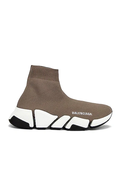 Shop Balenciaga Speed 2.0 Lt Sneakers In Dark Beige & White