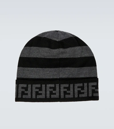 Shop Fendi Ff Wool Beanie In Grey