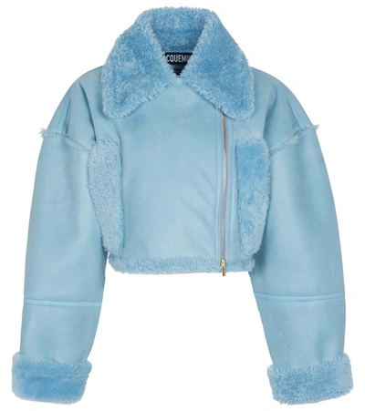 Shop Jacquemus La Veste Paioù Shearling-lined Leather Jacket In Blue