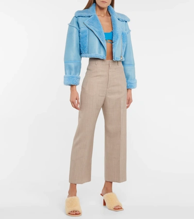 Shop Jacquemus La Veste Paioù Shearling-lined Leather Jacket In Blue