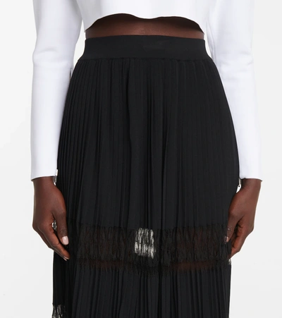 Shop Alaïa Lace-trimmed Pleated Knit Maxi Skirt In Black