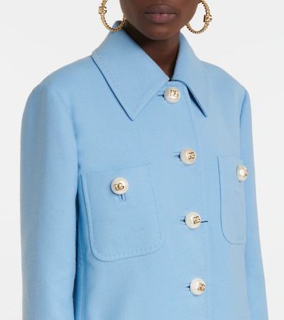 Shop Dolce & Gabbana Buttoned Wool Crêpe Coat In Blue