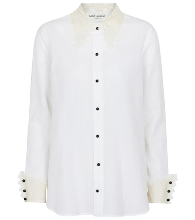 Shop Saint Laurent Lace-trimmed Cotton And Silk Voile Shirt In White