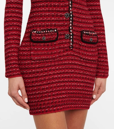 Shop Self-portrait Embellished Knit Minidress In Red