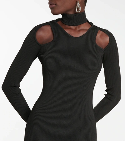 Shop Coperni Cut-out Ribbed-knit Midi Dress In Black