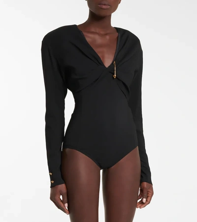 Shop Versace Heart-neckline Long-sleeved Bodysuit In Black