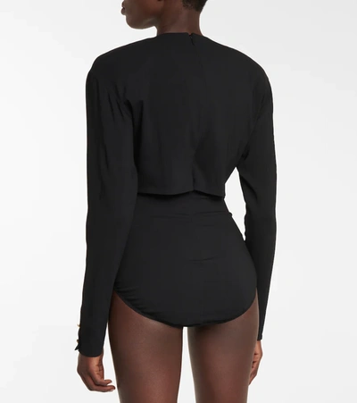 Shop Versace Heart-neckline Long-sleeved Bodysuit In Black