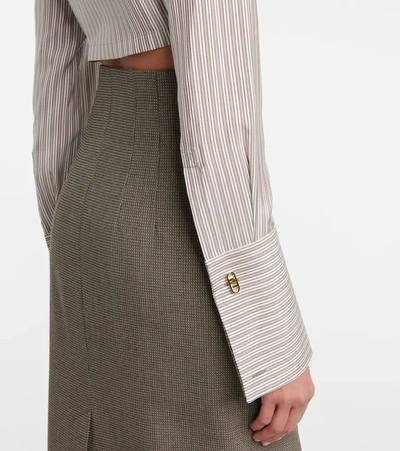 Shop Fendi Striped Silk Cropped Shirt In Beige