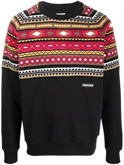 Marcelo Burlon County Of Milan Crew Neck Sweatshirt With Geometric Pattern In 黑色