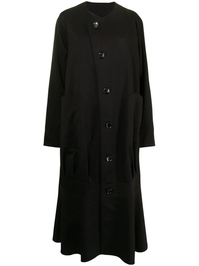 Shop Sulvam Long Wool Pleat-detail Coat In 黑色