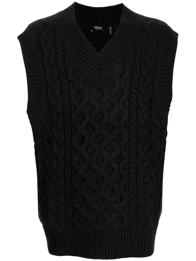 Shop Five Cm Cable-knit V-neck Vest Top In 黑色
