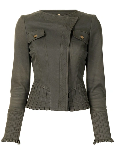 Pre-owned Gucci Pleated Detailing Collarless Jacket In Green