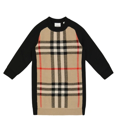 Shop Burberry Checked Sweater Dress In 米色