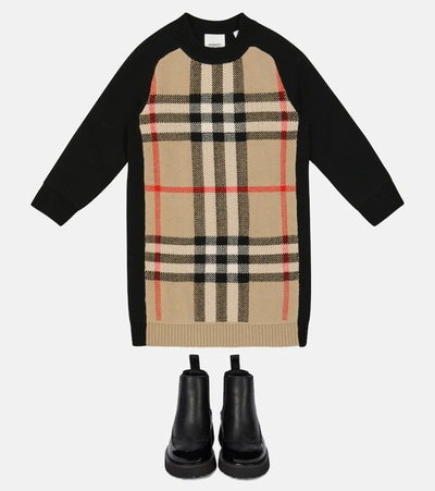 Shop Burberry Checked Sweater Dress In 米色