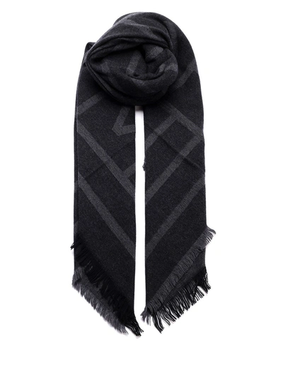 Monogram jacquard wool scarf dark brown – Totême