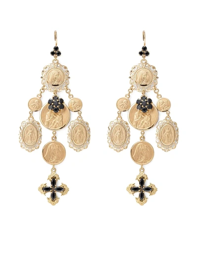 Dolce & Gabbana Yellow Gold Sicily Earrings With Medals And Cross Pendants  Gold Female Onesize | ModeSens