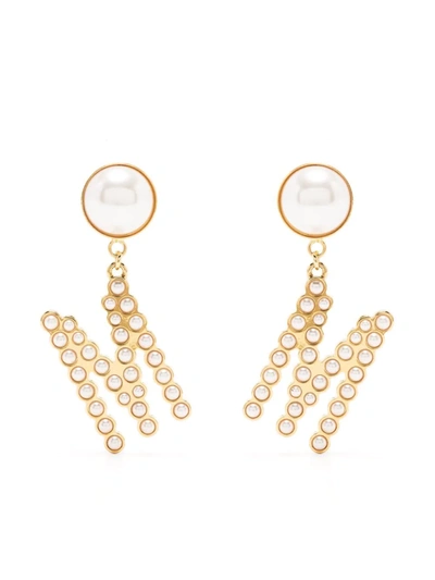 Shop Moschino Gem-embellished Logo Earrings In Gold