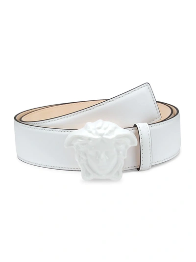 Shop Versace Men's Medusa Leather Belt In White