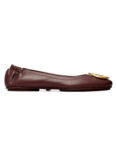 Shop Tory Burch Minnie Leather Ballet Flats In Plum Gold