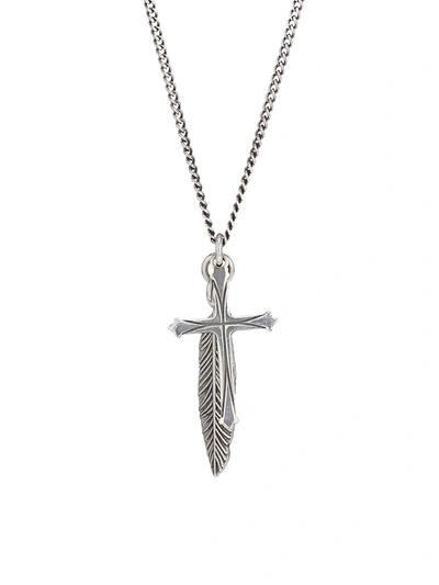 Shop Emanuele Bicocchi Sterling Silver Feather Cross Pendant Necklace