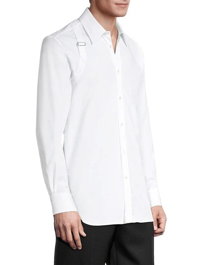 Shop Alexander Mcqueen Men's Harness Cotton Long-sleeve Sport Shirt In White