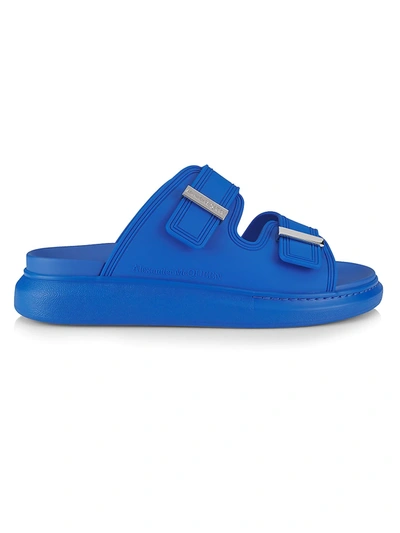 Shop Alexander Mcqueen Men's Rubber Buckle Slide Sandals In Electric Blue