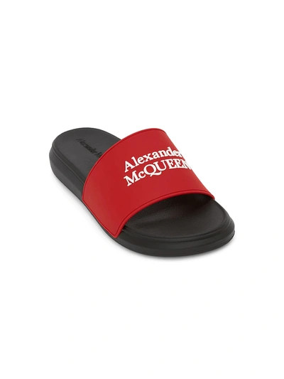 Shop Alexander Mcqueen Logo Pool Slides In White Black