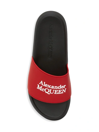 Shop Alexander Mcqueen Logo Pool Slides In White Black