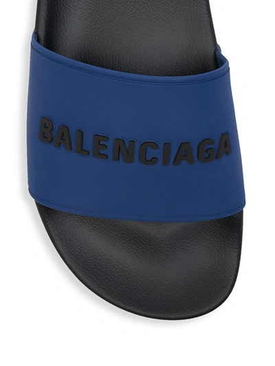 Shop Balenciaga Rubber Pool Slide Sandals In Blue Black