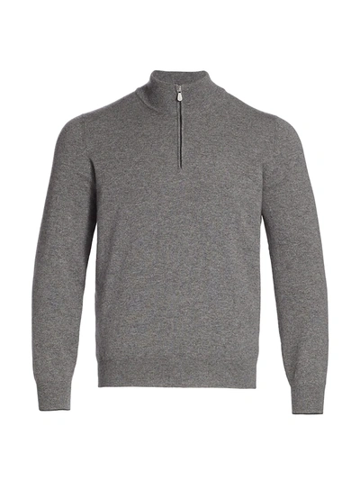Shop Brunello Cucinelli Men's Cashmere Quarter Zip Sweater In Medium Grey