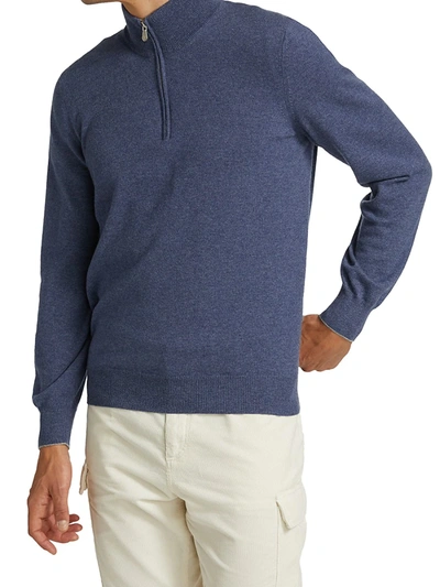 Shop Brunello Cucinelli Men's Cashmere Quarter Zip Sweater In Medium Grey