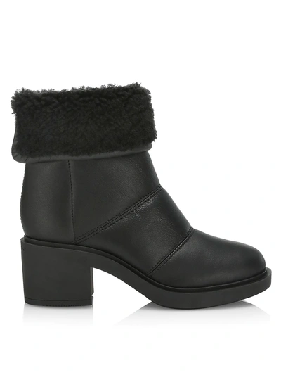 Shop Gianvito Rossi Women's Shearling-trim Leather Ankle Boots In Black
