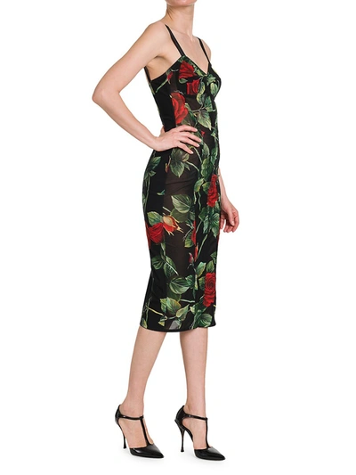 Shop Dolce & Gabbana Rose Print Sheath Dress In Rose Nero