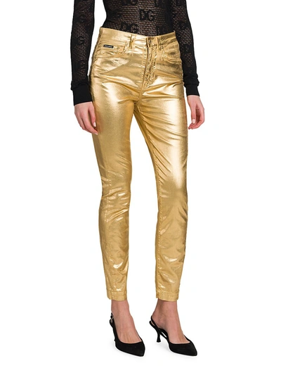 Shop Dolce & Gabbana Mid-rise Laminated Skinny Jeans In Gold