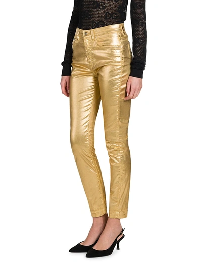 Shop Dolce & Gabbana Mid-rise Laminated Skinny Jeans In Gold