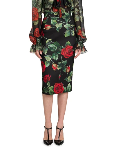 Shop Dolce & Gabbana St. Rose Neoprene Pencil Skirt In Rose Nero