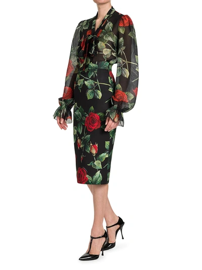 Shop Dolce & Gabbana St. Rose Neoprene Pencil Skirt In Rose Nero