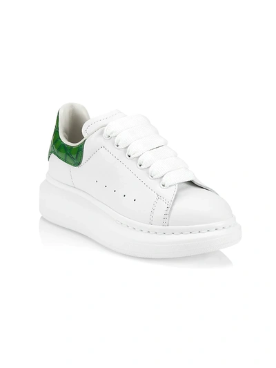 Shop Alexander Mcqueen Little Kid's & Kid's Oversize Mock-croc Leather Low-top Sneakers In White