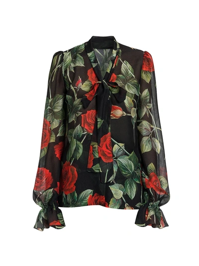 Shop Dolce & Gabbana Collection W Floral Silk Blouse In Rose Nero