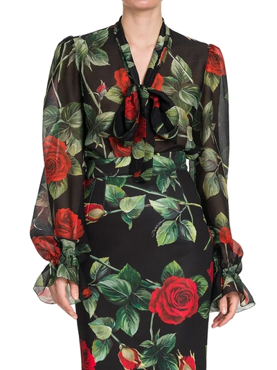 Shop Dolce & Gabbana Collection W Floral Silk Blouse In Rose Nero