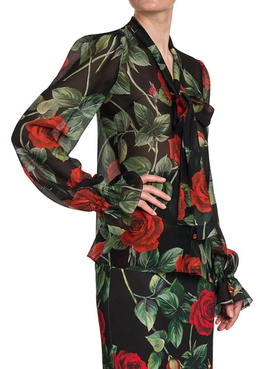 Shop Dolce & Gabbana Collection W Floral Silk Blouse In Rose Nero