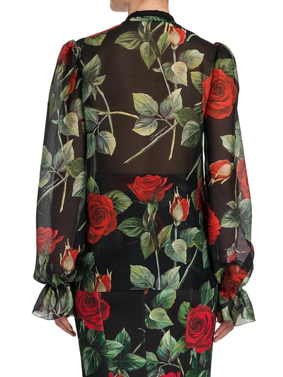 Shop Dolce & Gabbana Collection W Floral Silk Blouse In Rose Nero