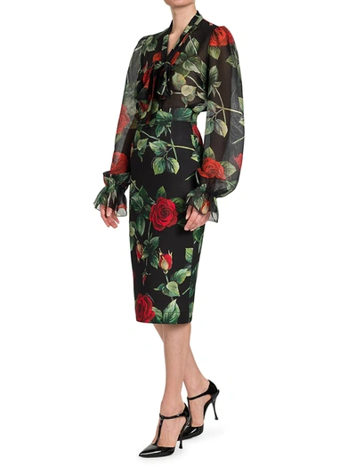 Shop Dolce & Gabbana Collection W Floral Silk Blouse In Rose Nero