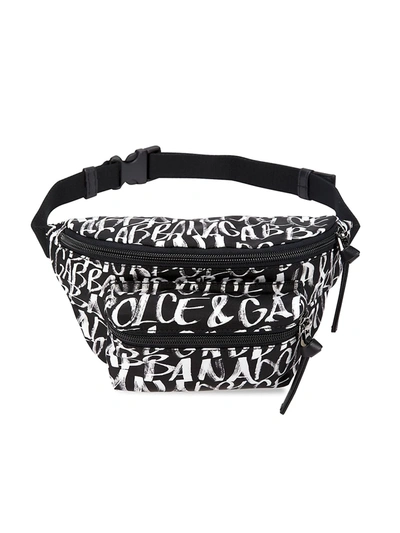 Shop Dolce & Gabbana Little Kid's & Kid's Marsupio Logo Graffiti Belt Bag In Black White